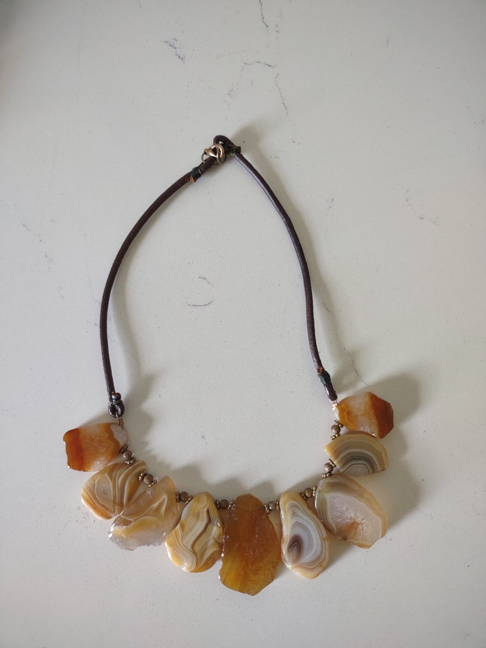 Natural Agate Statement Necklace in Honey Brown